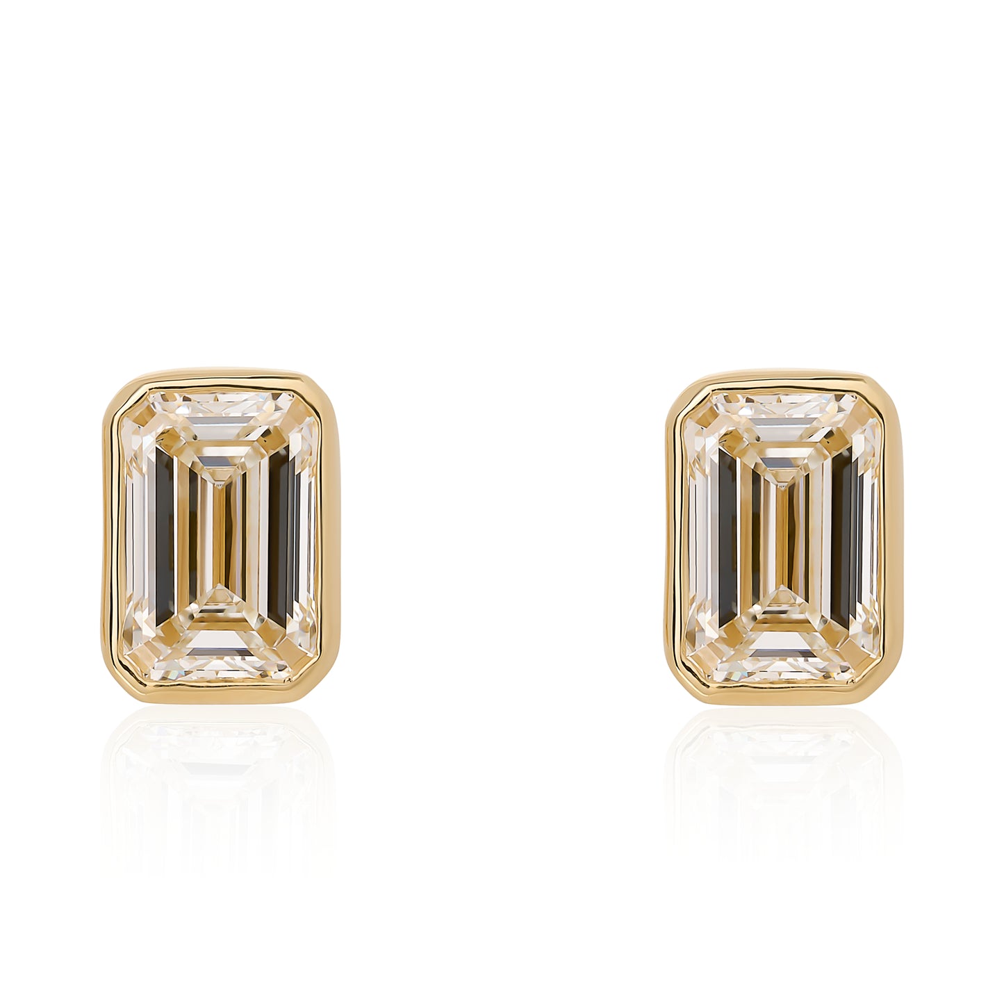 Lab Grown Bezel Set Emerald Cut Diamond Stud Earrings