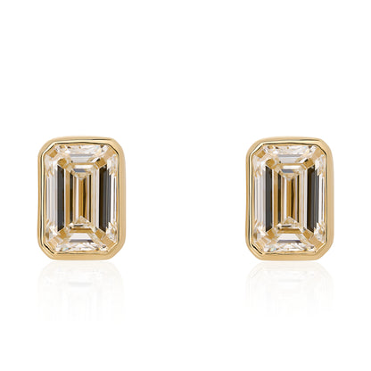 Lab Grown Bezel Set Emerald Cut Diamond Stud Earrings