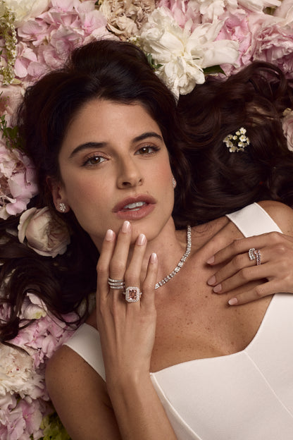 Morganite and Double Diamond Halo Ring