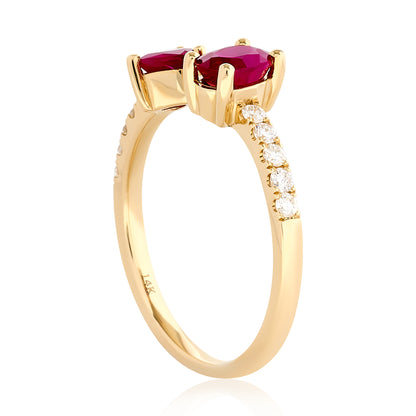 Ruby and Diamond U Shape Ring - Two