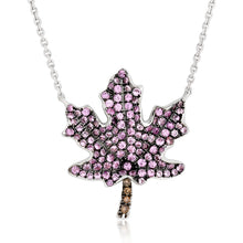 Load image into Gallery viewer, Pink Lilac Sapphire and Diamond Maple Leaf Pendant