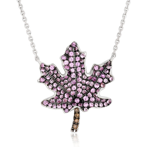 Pink Lilac Sapphire and Diamond Maple Leaf Pendant