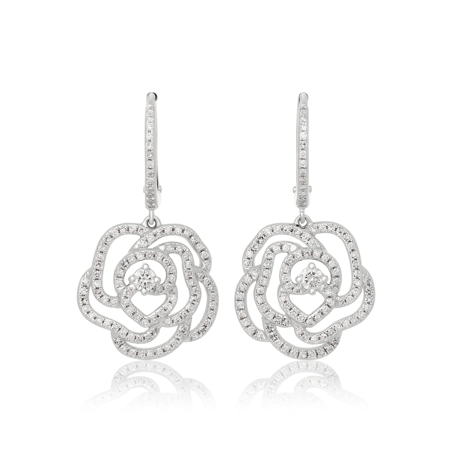 Diamond Rose Flower Earrings