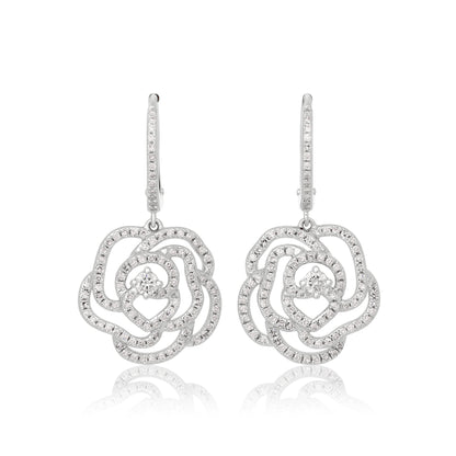 Diamond Rose Flower Earrings