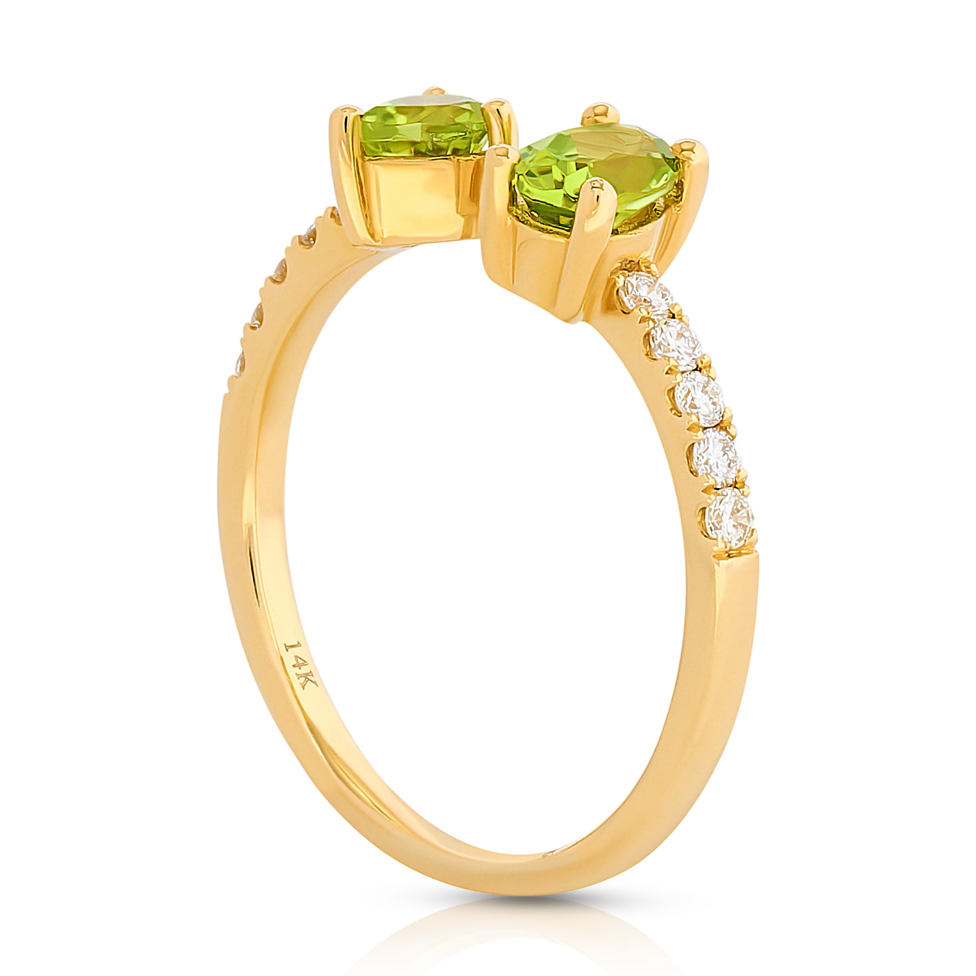 Peridot and Diamond U Shape Ring - Two