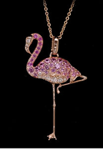 Pink Sapphire and Diamond Flamingo Pendant