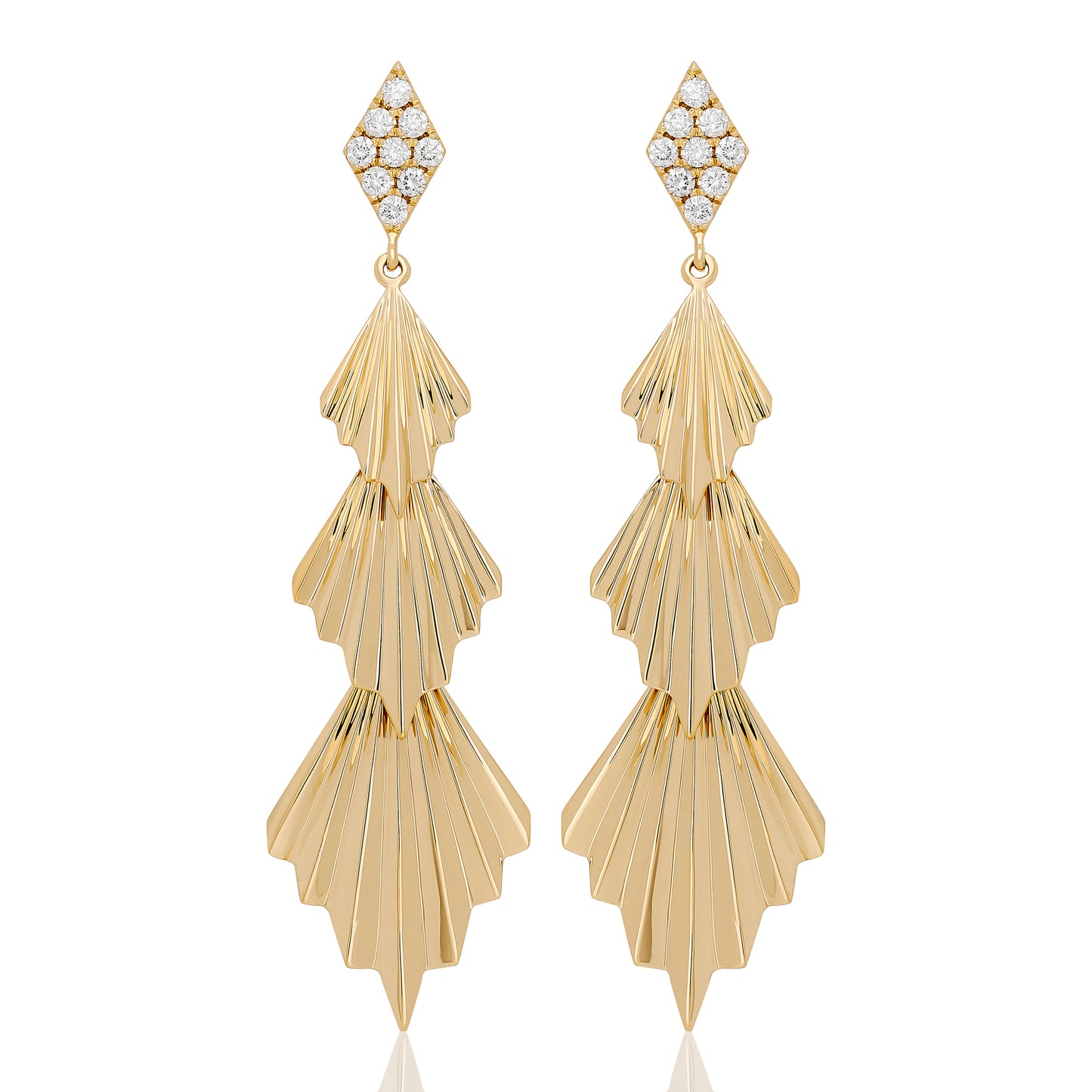 Fluted Diamond Feather Earrings