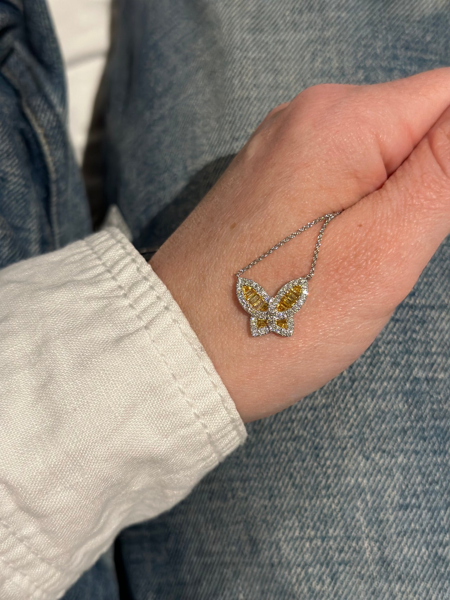 Large Yellow Sapphire and Diamond Butterfly Pendant