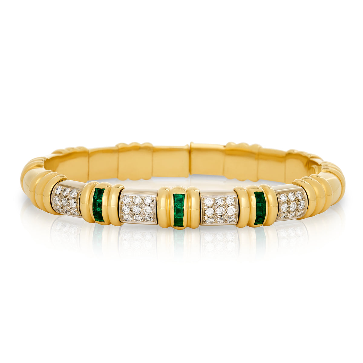 Two Tone Emerald and Diamond Flex Cuff Bracelet