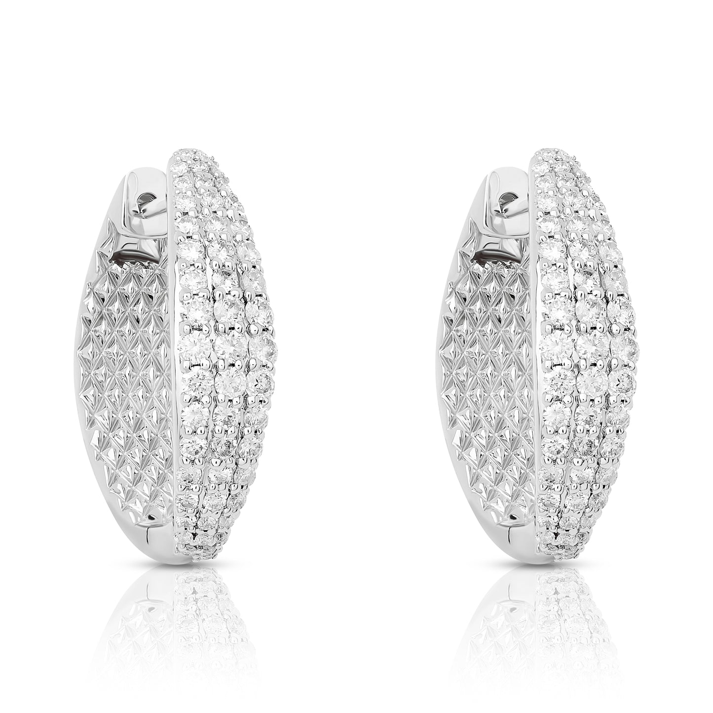 Three Row Pave Diamond Huggie Hoops