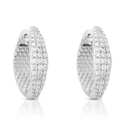 Three Row Pave Diamond Huggie Hoops