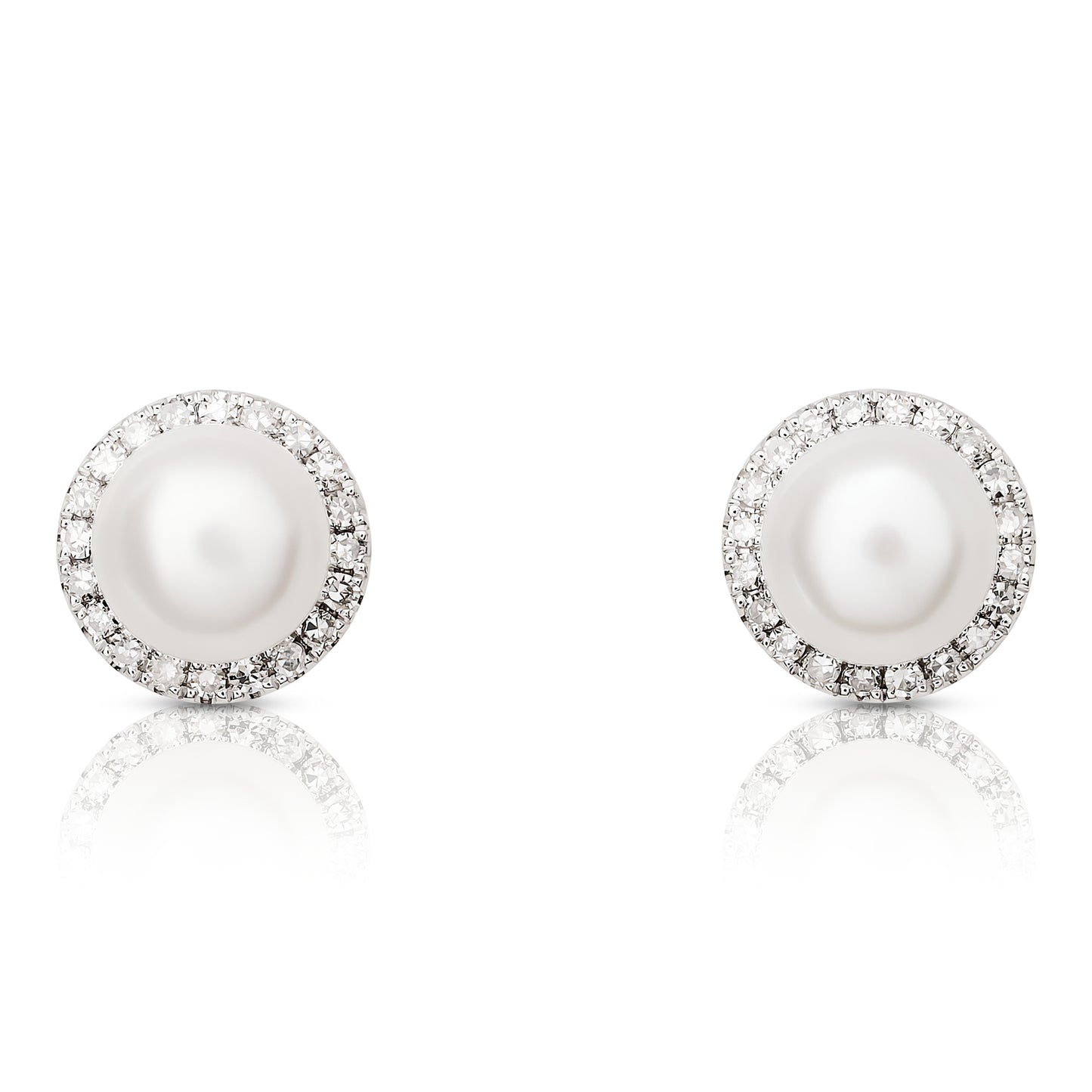 White Pearl and Diamond Halo Stud Earrings