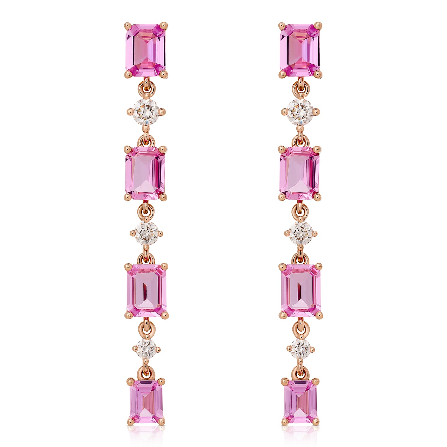 Alternating Pink Sapphire and Diamond Dangle Earrings