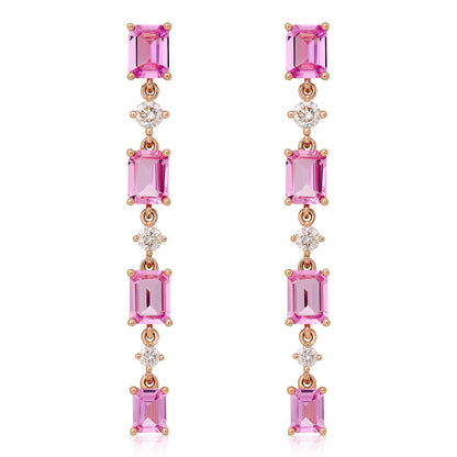 Alternating Pink Sapphire and Diamond Dangle Earrings