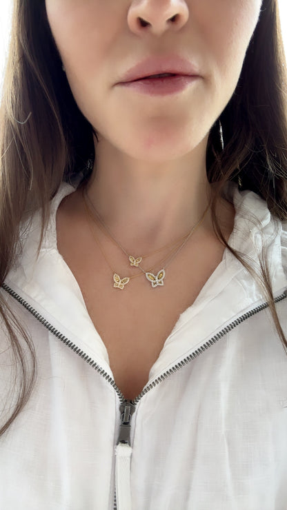 Petite Yellow Sapphire and Diamond Butterfly Pendant