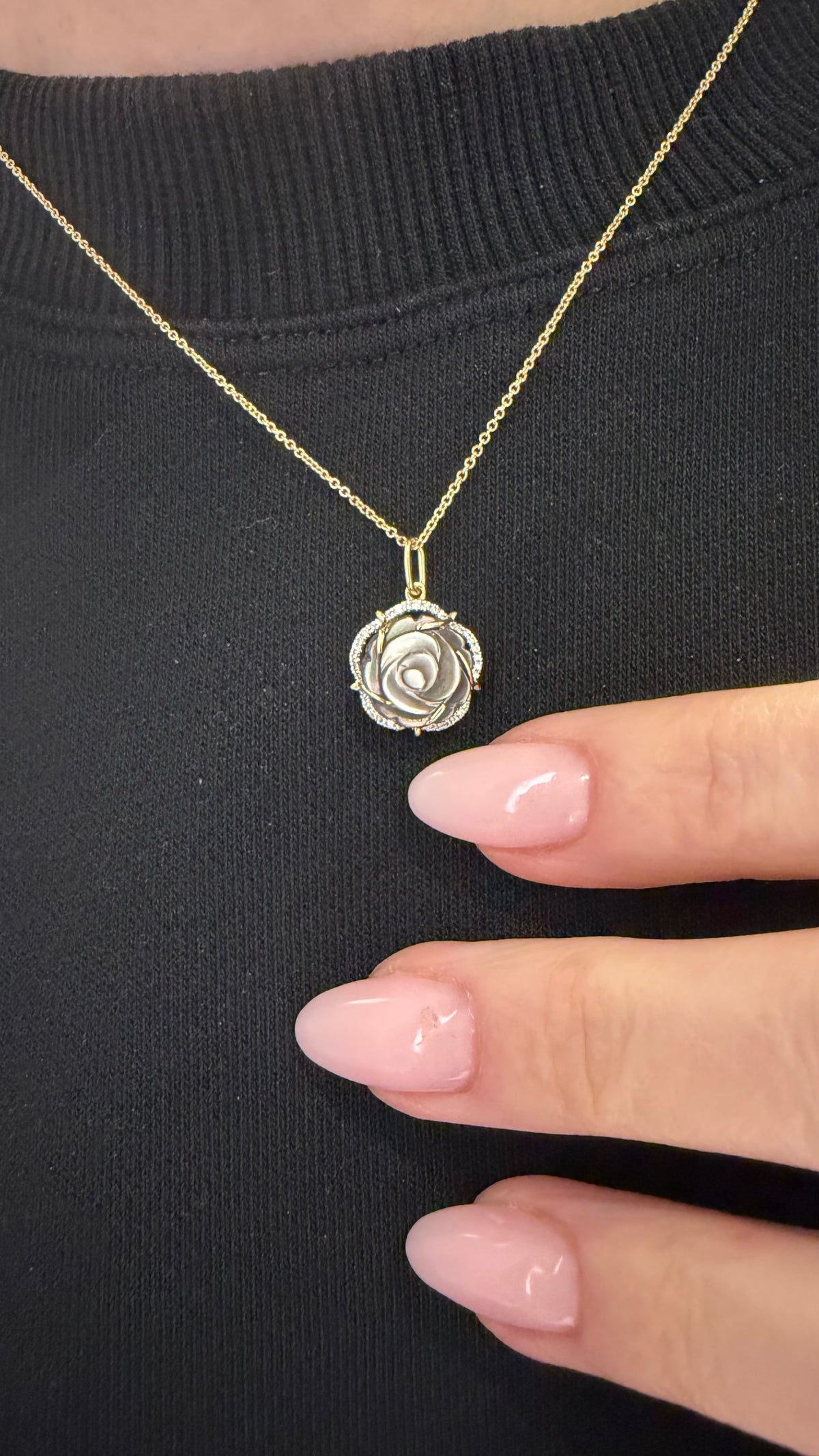 Grey Mother Of Pearl Rose Pendant