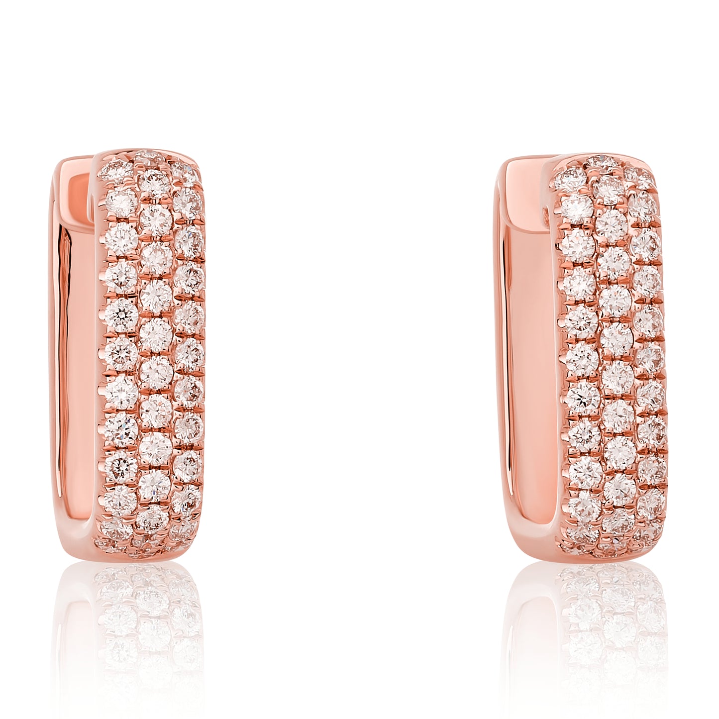 Three Row Diamond Rectangular Hoop Earrings