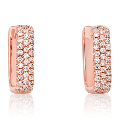 Three Row Diamond Rectangular Hoop Earrings