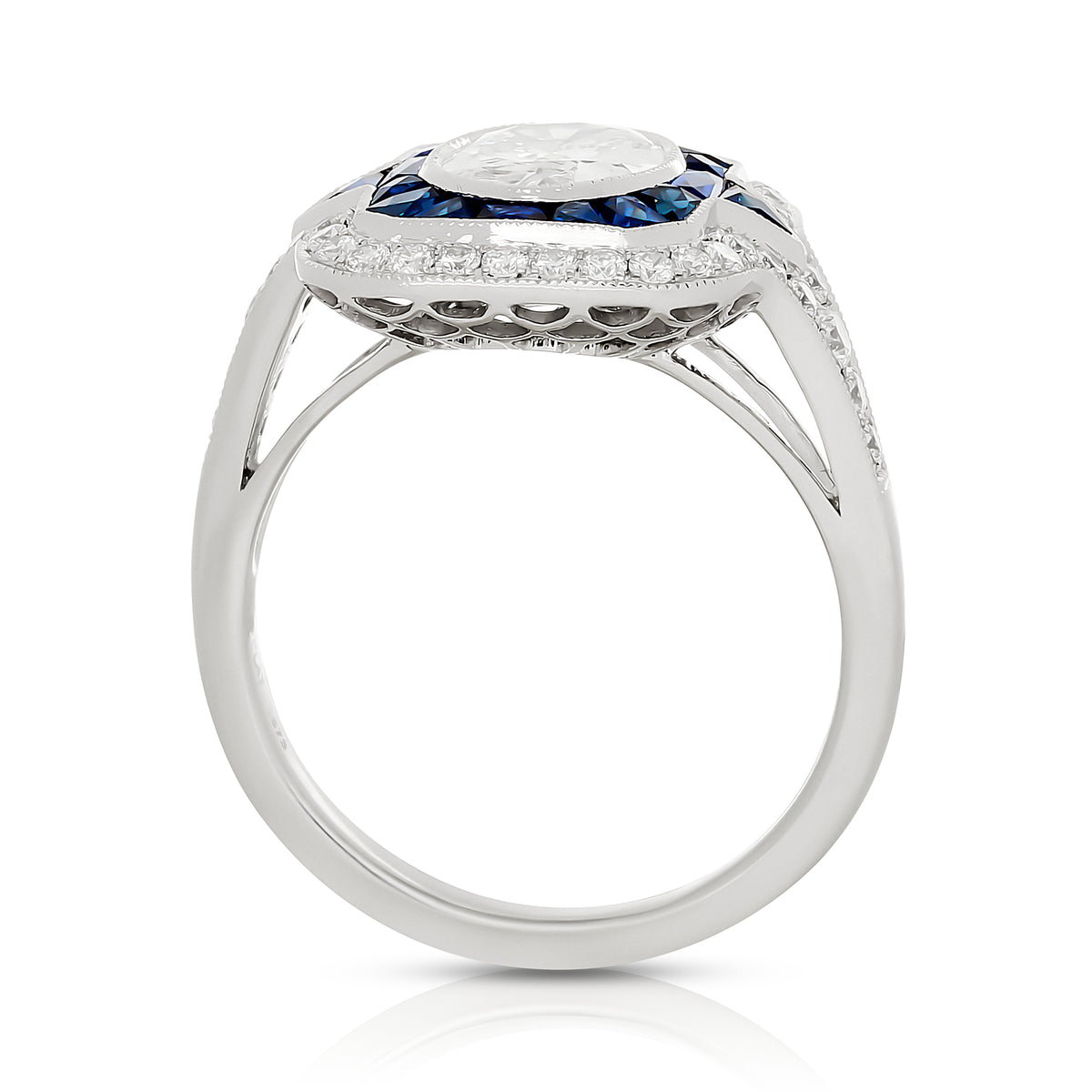 Oval Diamond and Sapphire Antique Deco Ring