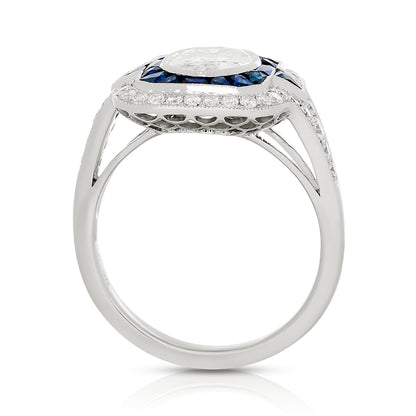 Oval Diamond and Sapphire Antique Deco Ring