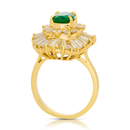 Yellow Gold Green Emerald and Diamond Vintage Ring