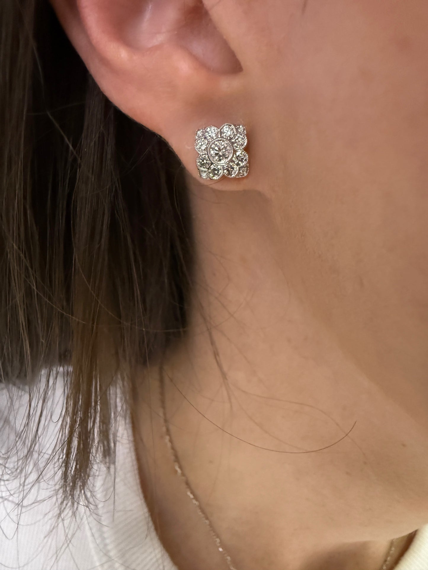 Estate Diamond White Gold Earrings