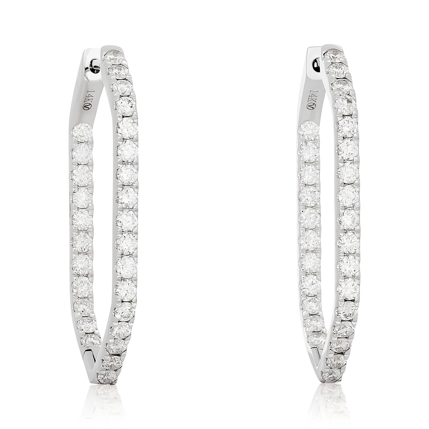Elongated Hexagon Shape Diamond Hoop Earrings