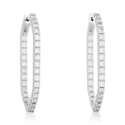 Elongated Hexagon Shape Diamond Hoop Earrings