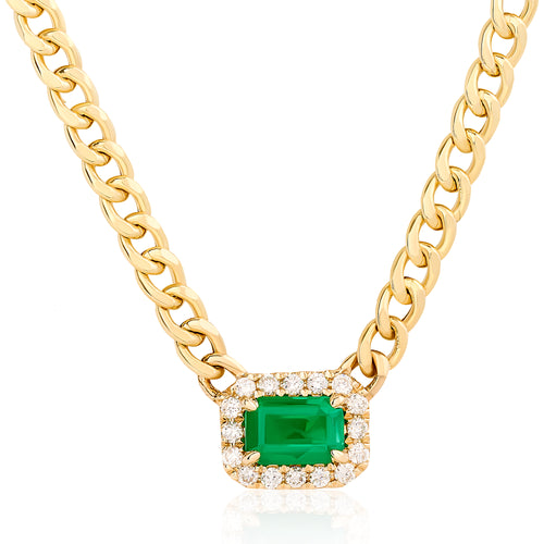 Curb Link Emerald and Diamond Necklace