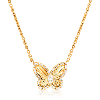 Fluted Gold and Diamond Butterfly Pendant