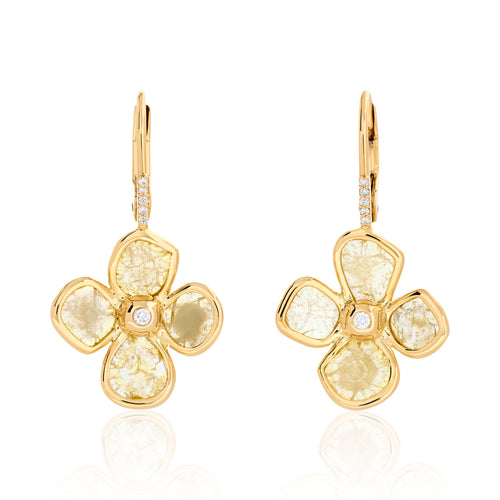 Yellow Diamond Slice Flower Earrings