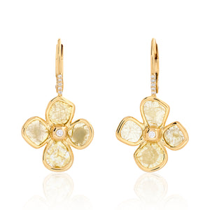 Yellow Diamond Slice Flower Earrings