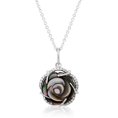 Grey Mother Of Pearl Rose Pendant