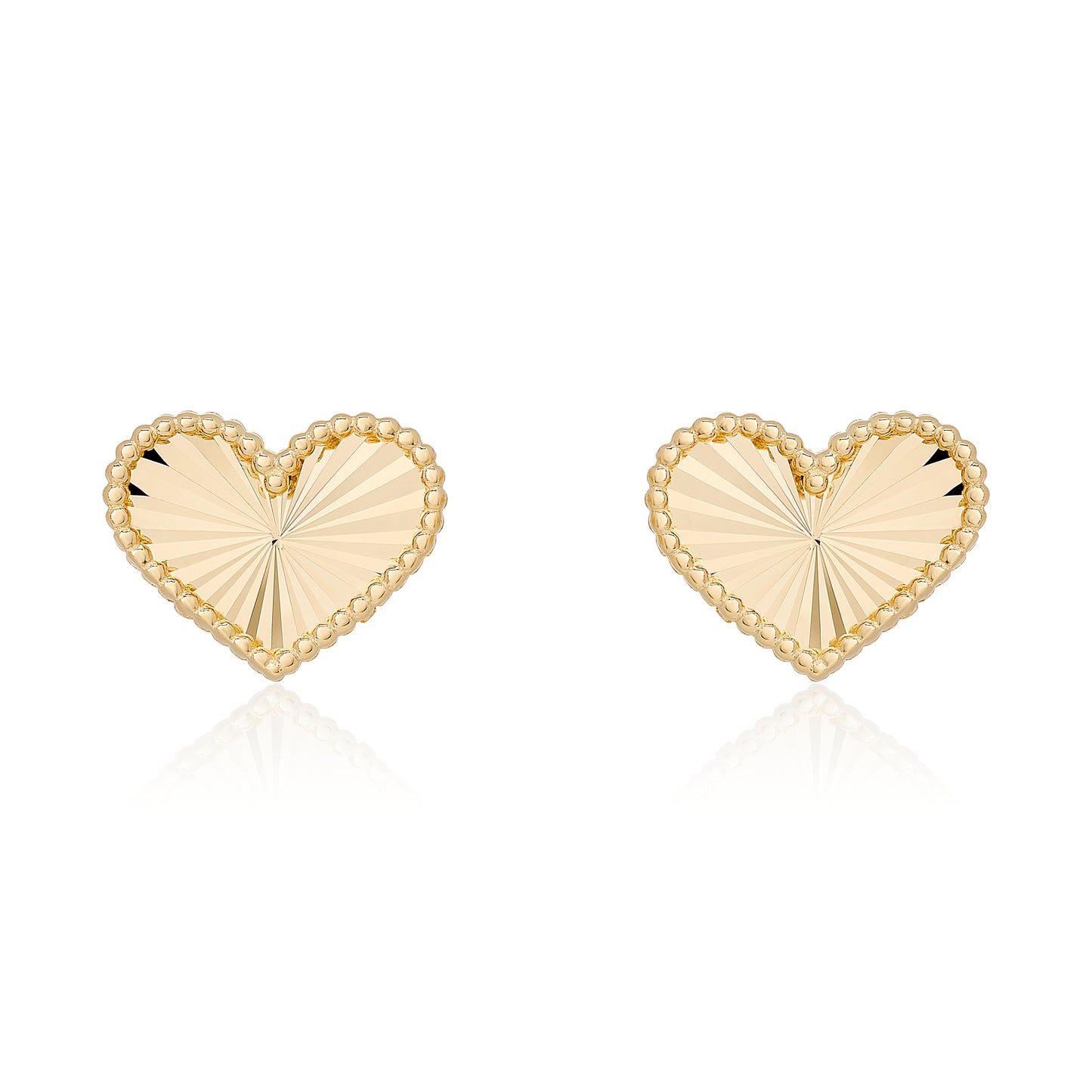 Fluted Heart Gold Stud Earrings