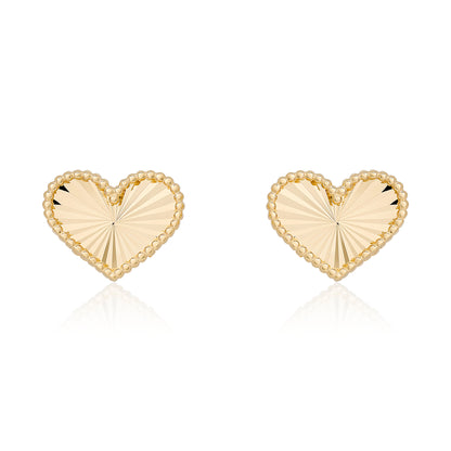 Fluted Heart Gold Stud Earrings