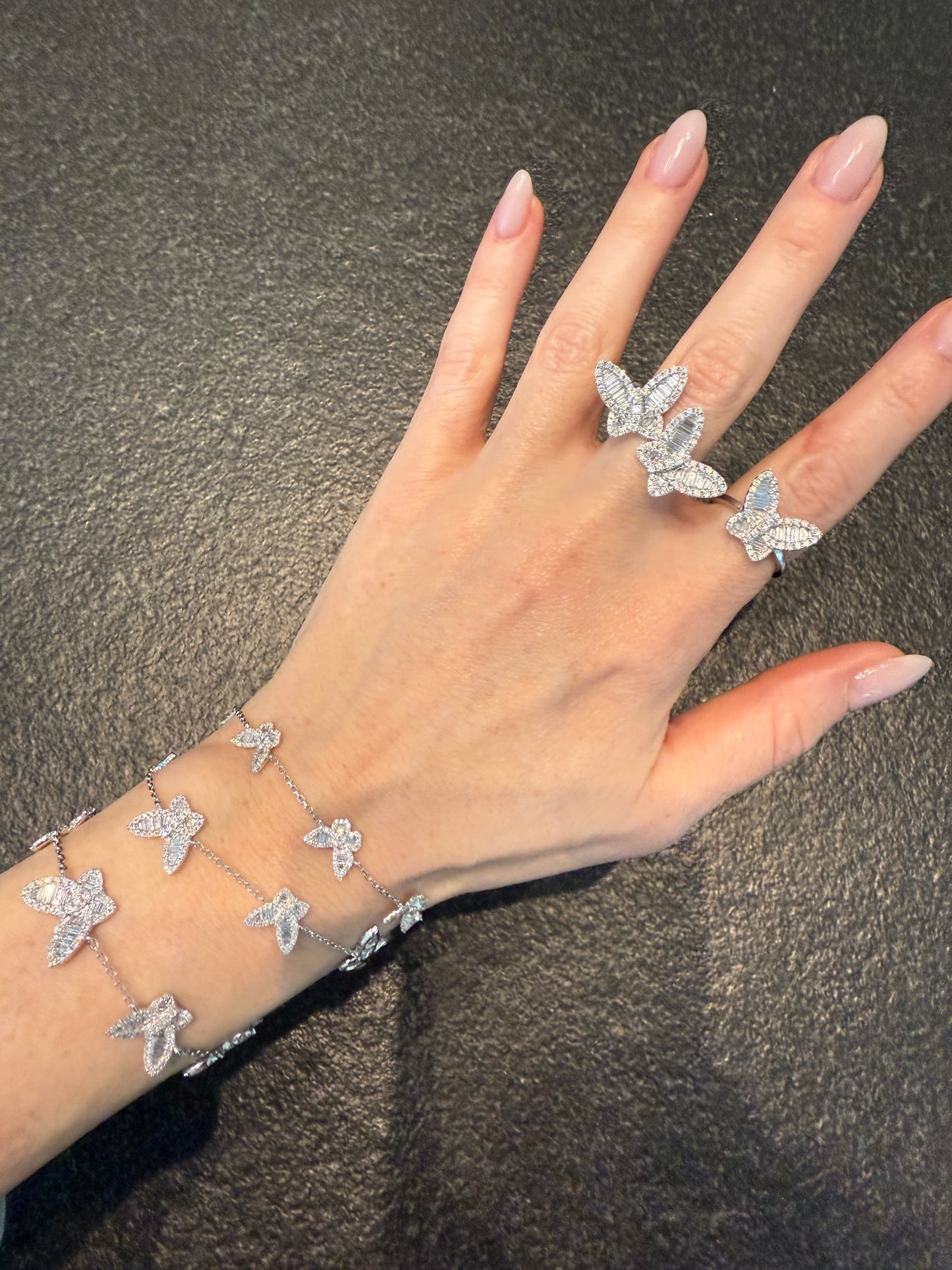 Three Large and Two Medium Five Diamond Butterfly Bracelet