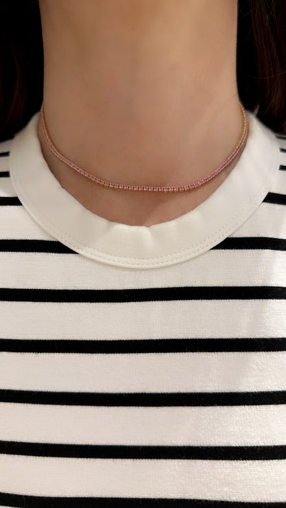 Pink Sapphire "Luxe" Tennis Necklace With Extender