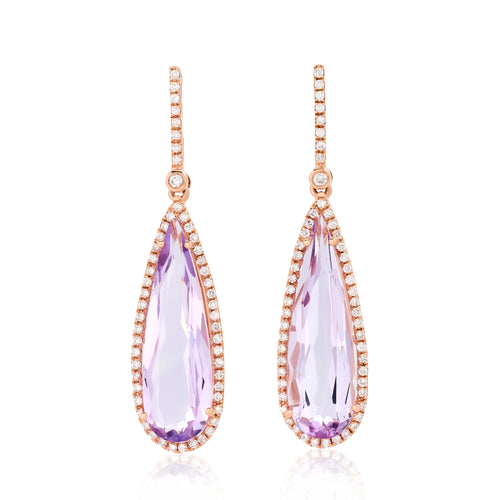Pear Shape Amethyst and Diamond Dangle Earrings