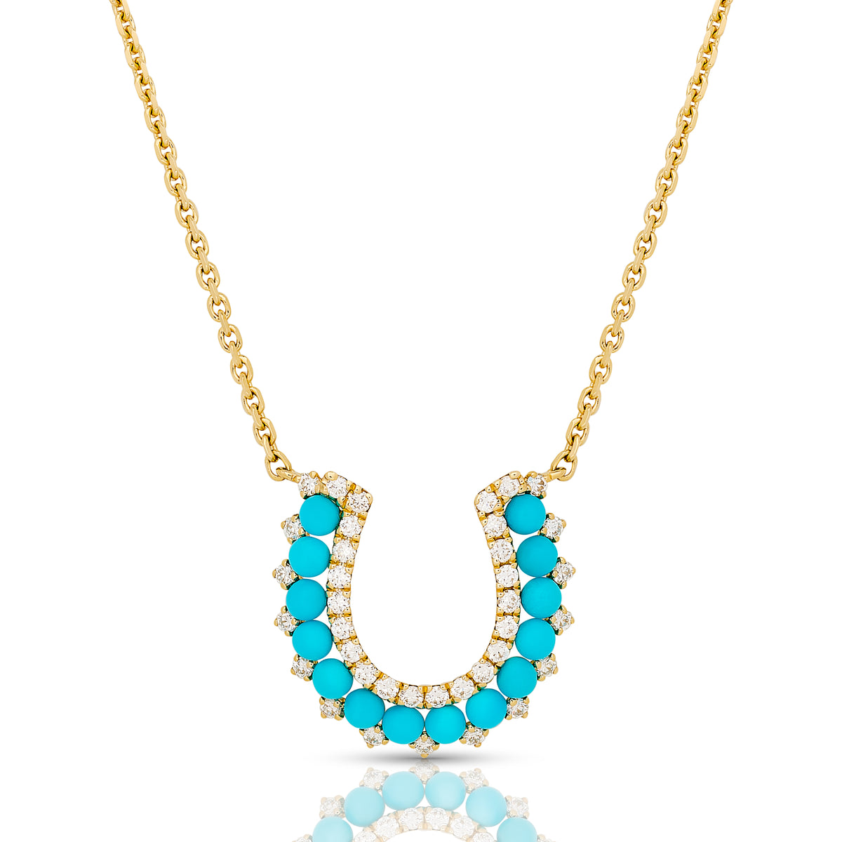 Turquoise and Diamond Horseshoe Pendant In Small
