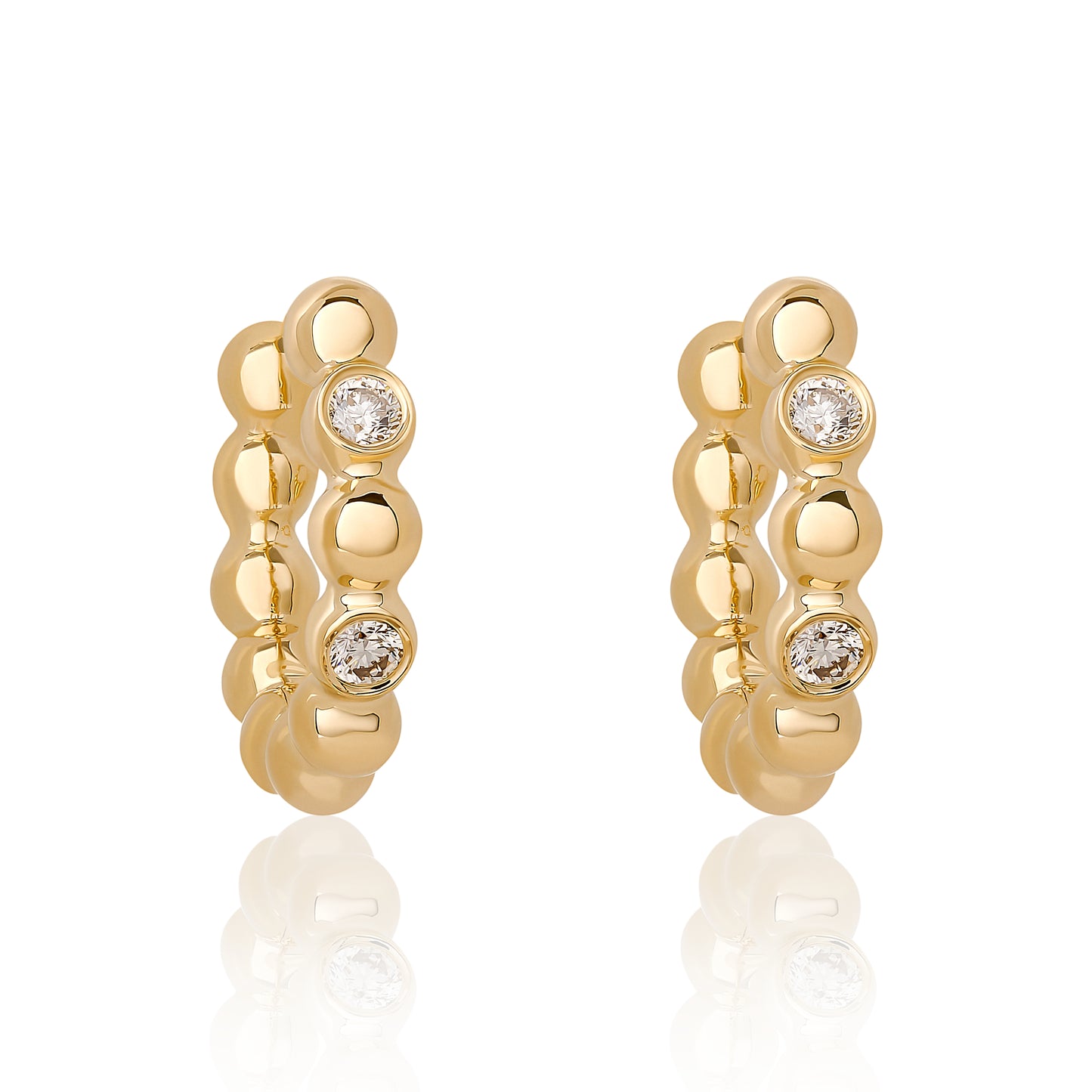 Diamond Gold Ball Bead Hoop Earrings