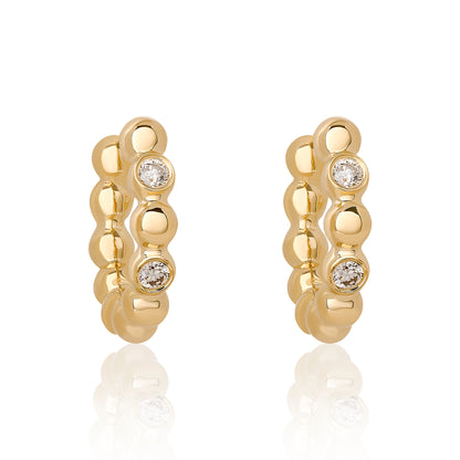 Diamond Gold Ball Bead Hoop Earrings