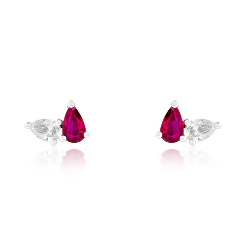 Toi Et Moi Diamond and Ruby Birthstone Stud Earrings