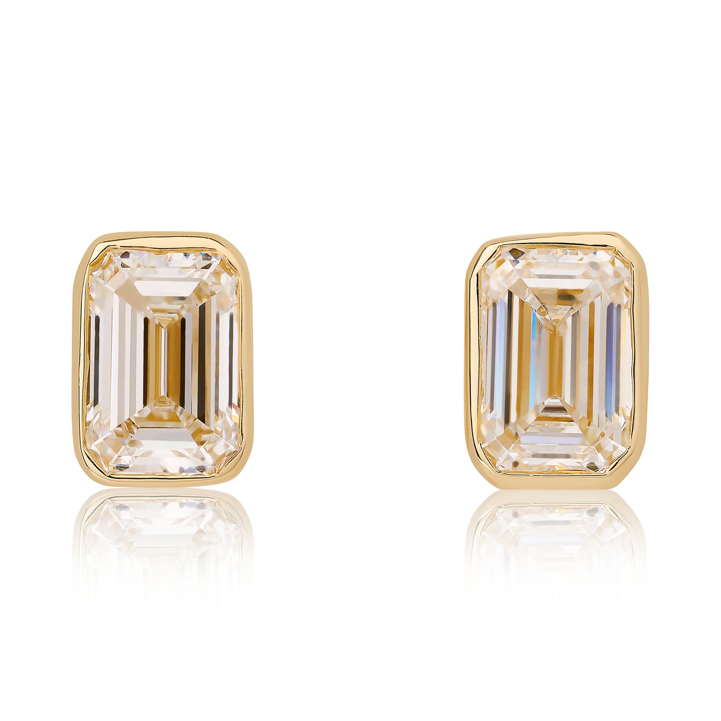 Lab Grown Bezel Set Emerald Cut Diamond Stud Earrings