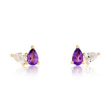 Load image into Gallery viewer, Toi Et Moi Diamond and Amethyst Birthstone Stud Earrings