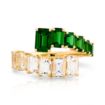 Tsavorite and White Topaz Bypass Ring