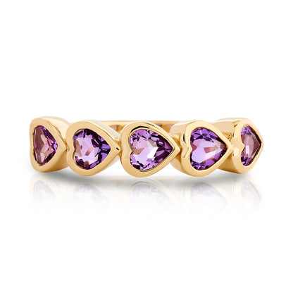 Amethyst Bezel Set Heart Shape Band