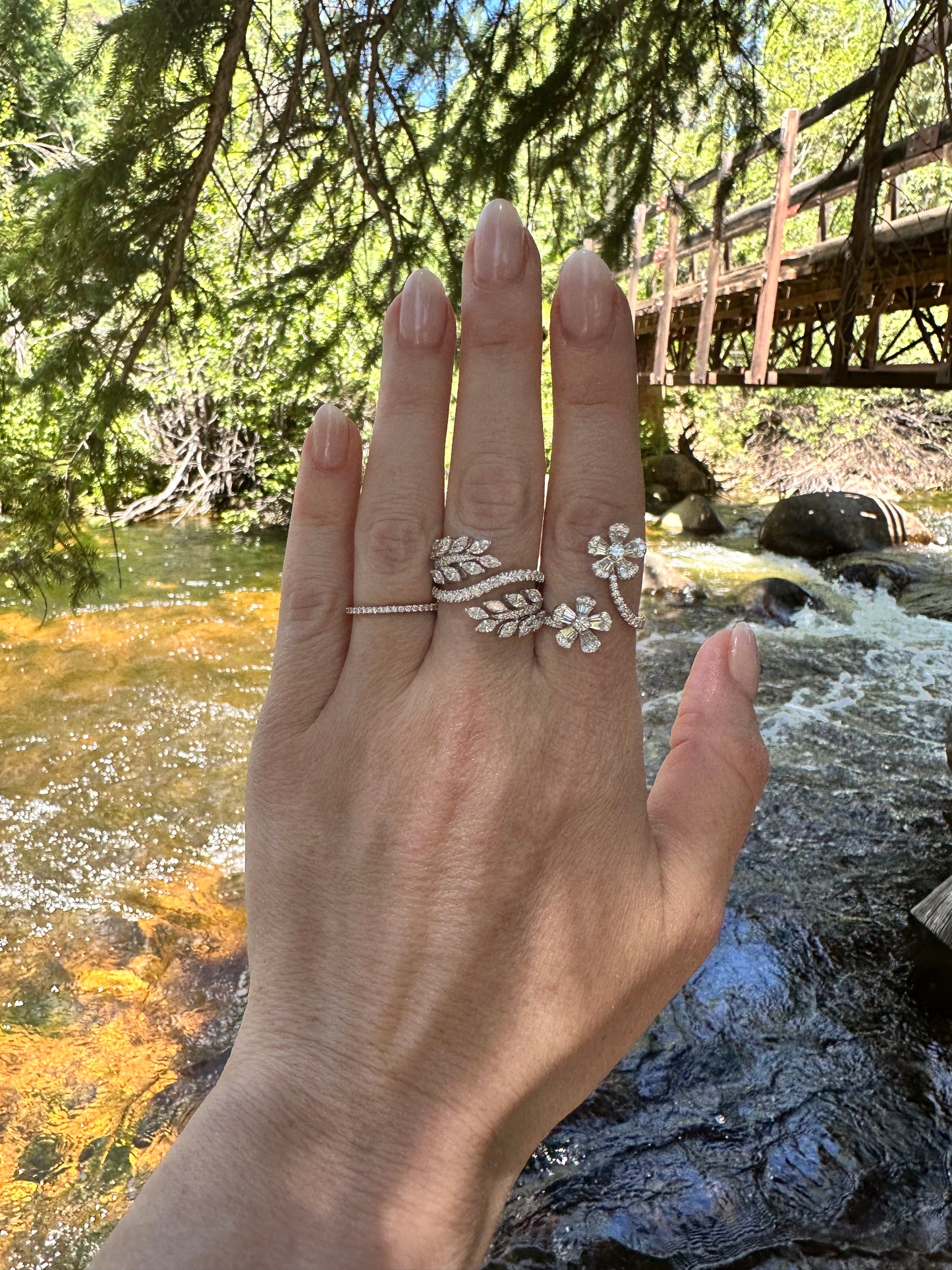 Diamond Double Flower Ring - Three