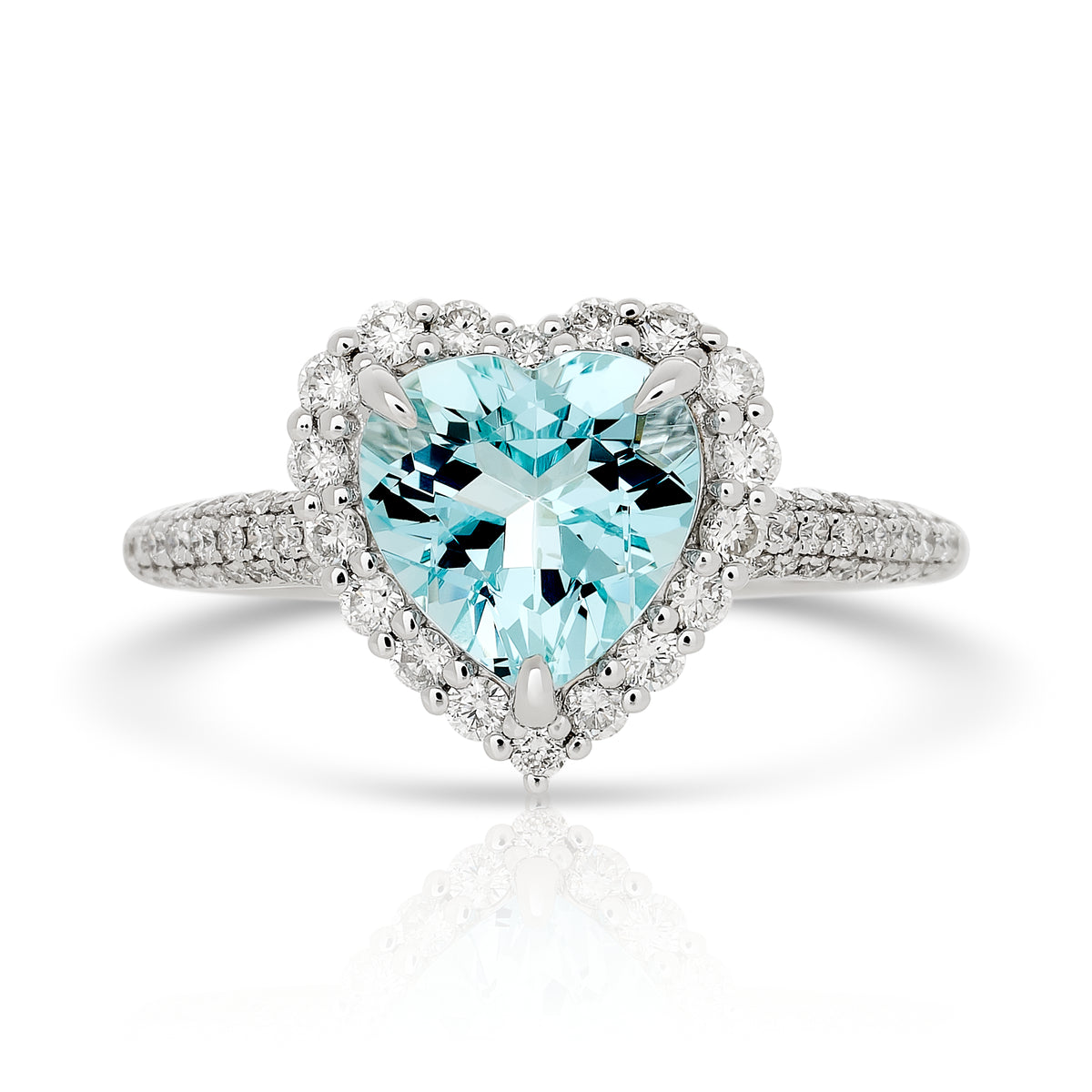Aquamarine and Diamond Heart Ring