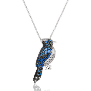 Sapphire Spinel and Diamond Blue Jay Pendant