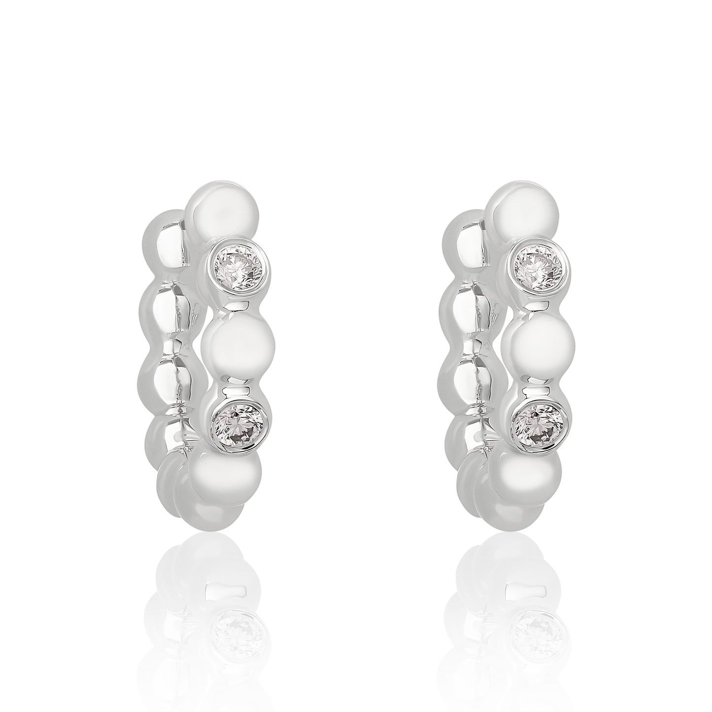 Diamond Gold Ball Bead Hoop Earrings